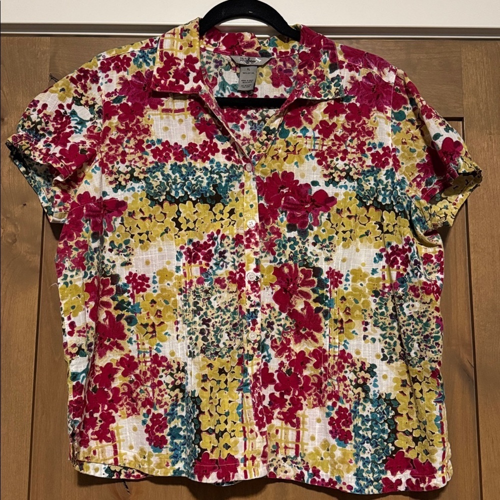 IB Diffusion floral button down blouse top Woman XL Cotton Cottagecore prairie